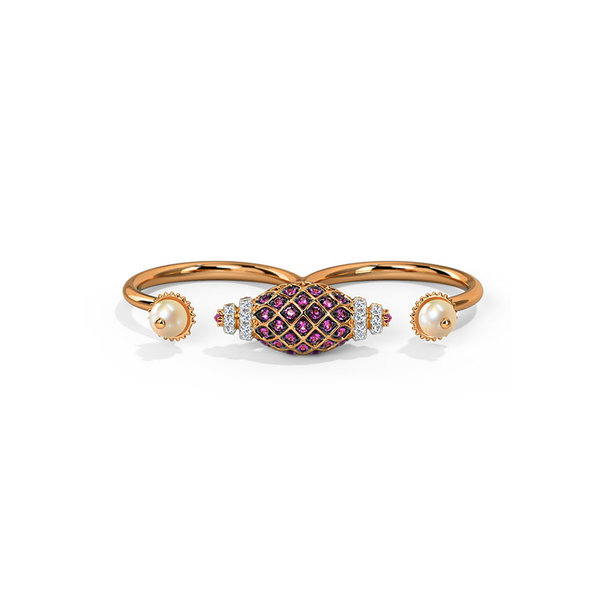 CR1036 Pearl & Ruby Bypass Ring - Image 1